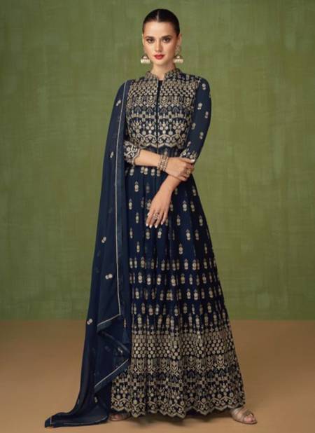 Blue Colour Sayuri Heer Heavy Wedding Wear Designer Long Anarkali Salwar Suit Collection 5196
